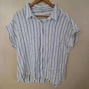 Coastal Comfort XXL White Blue Striped Gauze Cotton Button Down Shirt